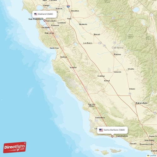Oakland - Santa Barbara direct flight map