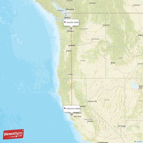Oakland - Seattle direct flight map