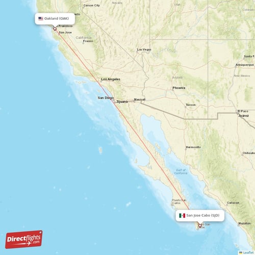 Oakland - San Jose Cabo direct flight map