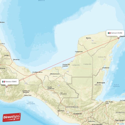 Oaxaca - Cancun direct flight map