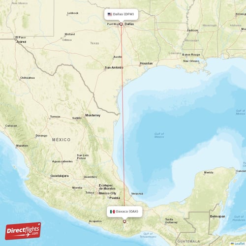 Oaxaca - Dallas direct flight map