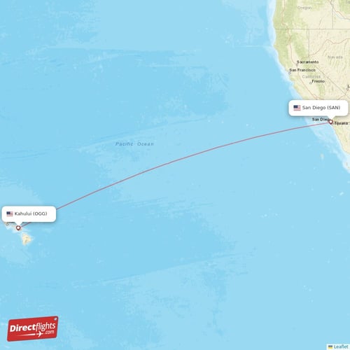 Kahului - San Diego direct flight map