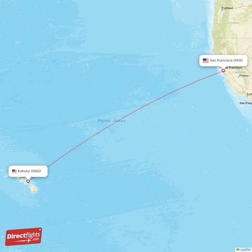 Kahului - San Francisco direct flight map