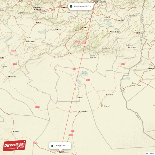 Ouargla - Constantine direct flight map