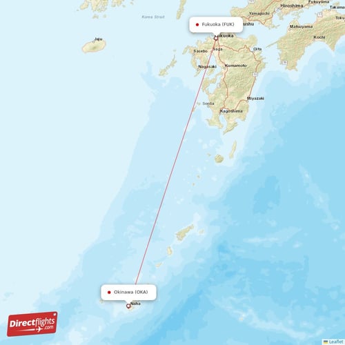Okinawa - Fukuoka direct flight map