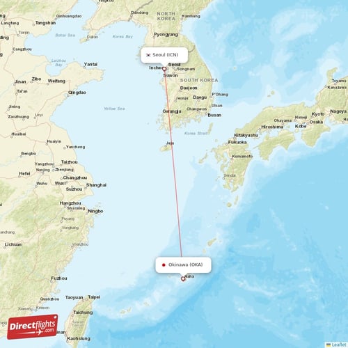 Okinawa - Seoul direct flight map
