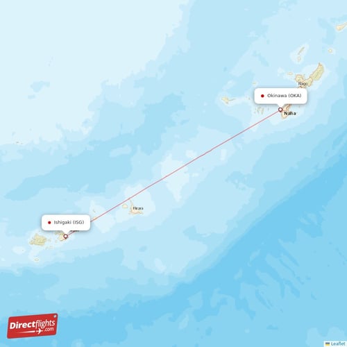 Okinawa - Ishigaki direct flight map