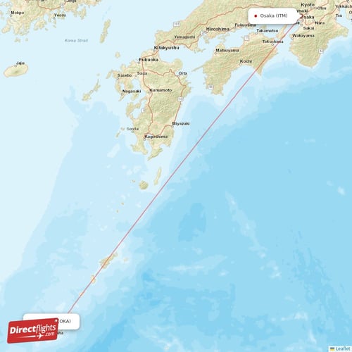 Okinawa - Osaka direct flight map