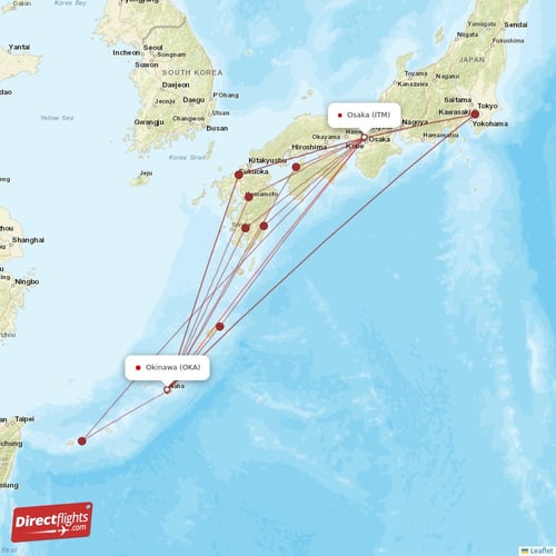 Okinawa - Osaka direct flight map