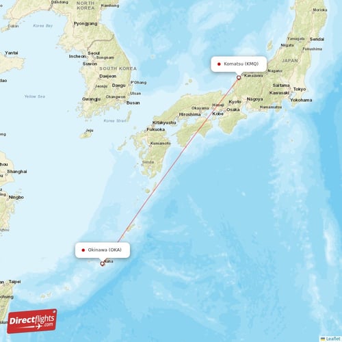 Okinawa - Komatsu direct flight map