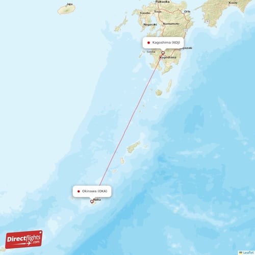 Okinawa - Kagoshima direct flight map