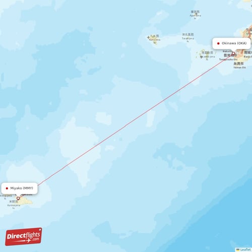 Okinawa - Miyakojima direct flight map