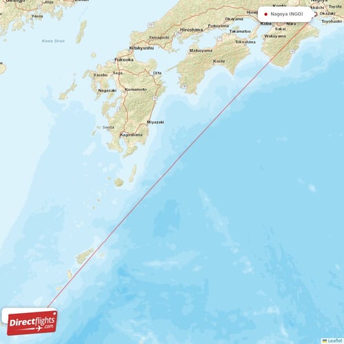 Okinawa - Nagoya direct flight map