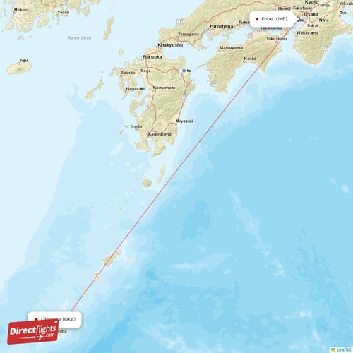 Okinawa - Kobe direct flight map