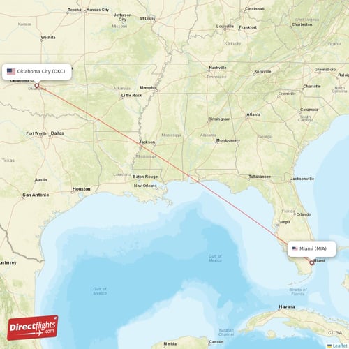 Oklahoma City - Miami direct flight map