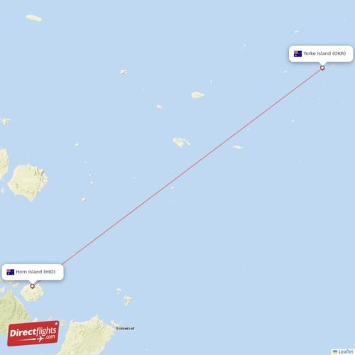 Yorke Island - Horn Island direct flight map