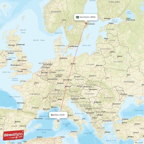 Olbia - Stockholm direct flight map