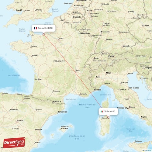 Olbia - Deauville direct flight map