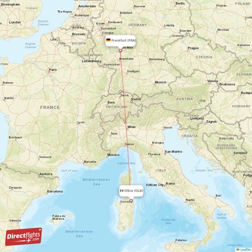 Olbia - Frankfurt direct flight map