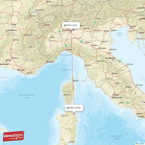 Olbia - Milan direct flight map