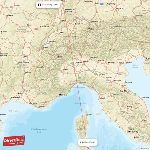 Olbia - Strasbourg direct flight map