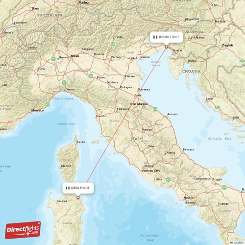 Olbia - Trieste direct flight map