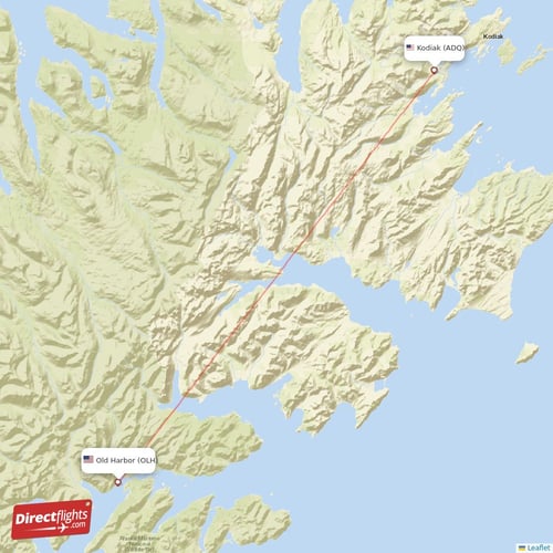 Old Harbor - Kodiak direct flight map