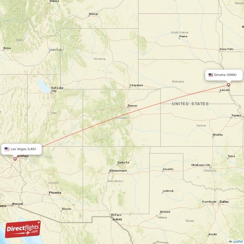 Omaha - Las Vegas direct flight map