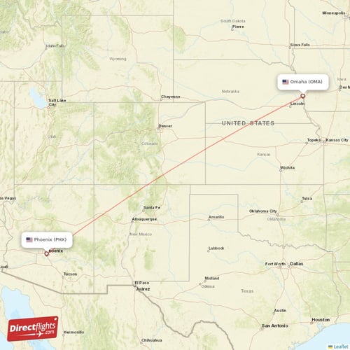 Omaha - Phoenix direct flight map