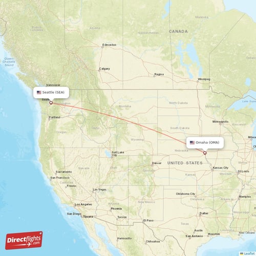Omaha - Seattle direct flight map