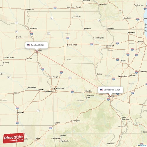 Omaha - Saint Louis direct flight map