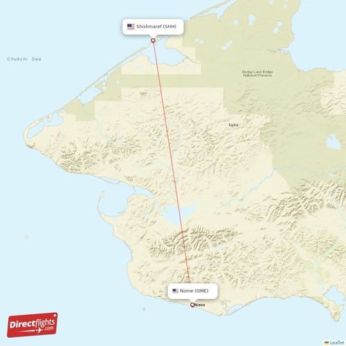 Nome - Shishmaref direct flight map
