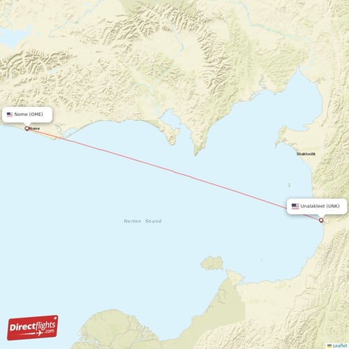Nome - Unalakleet direct flight map