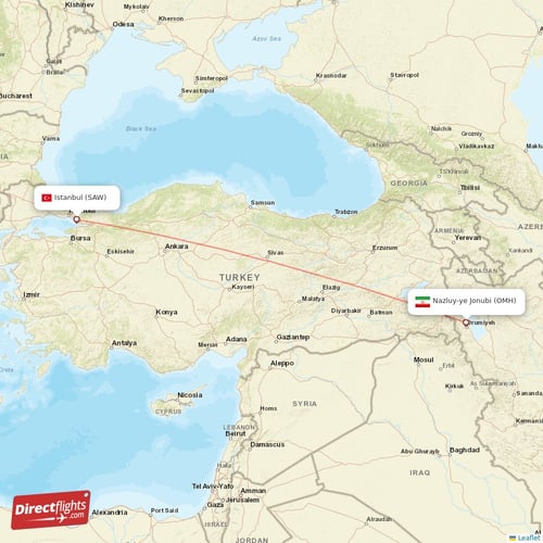 Nazluy-ye Jonubi - Istanbul direct flight map