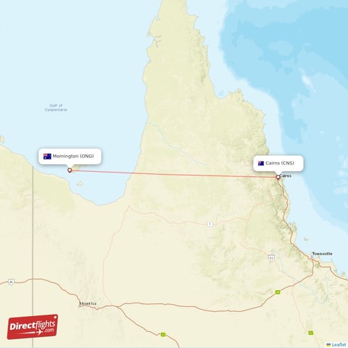 Mornington - Cairns direct flight map