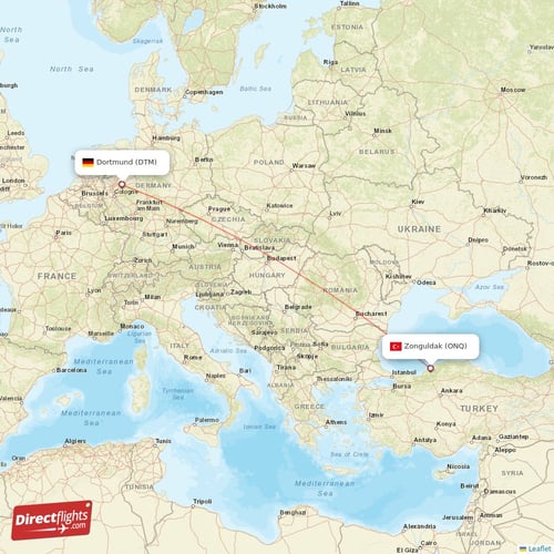 Zonguldak - Dortmund direct flight map
