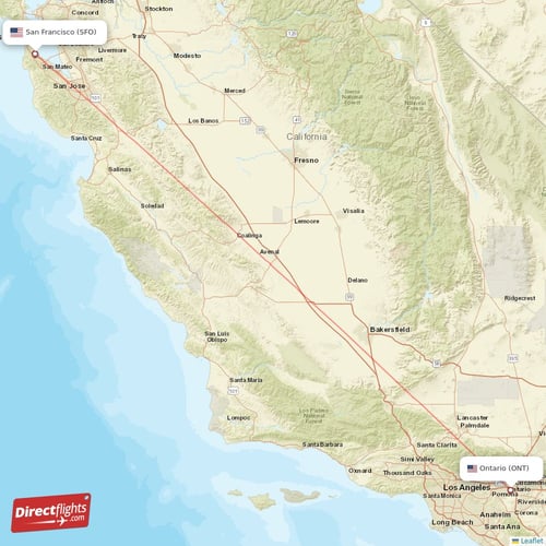 Ontario - San Francisco direct flight map