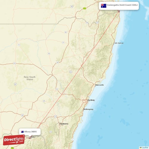 Coolangatta (Gold Coast) - Albury direct flight map