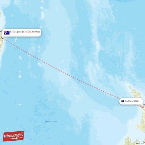 Coolangatta (Gold Coast) - Auckland direct flight map