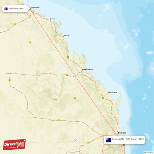 Coolangatta (Gold Coast) - Townsville direct flight map