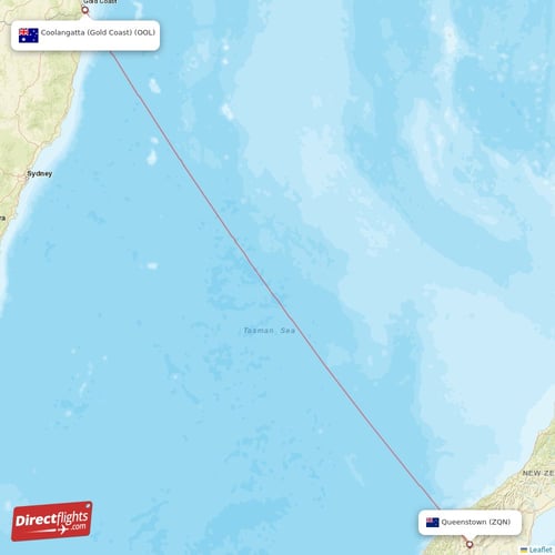 Coolangatta (Gold Coast) - Queenstown direct flight map
