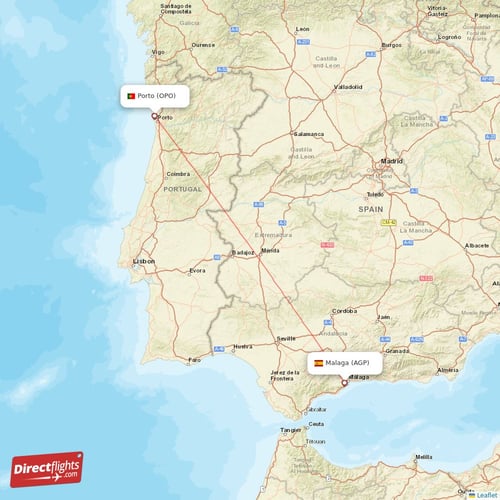 Porto - Malaga direct flight map