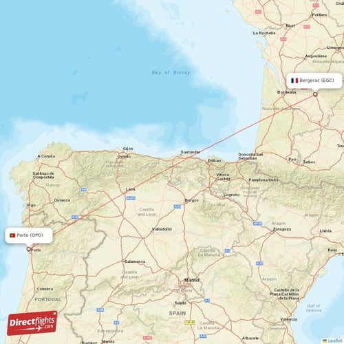 Porto - Bergerac direct flight map