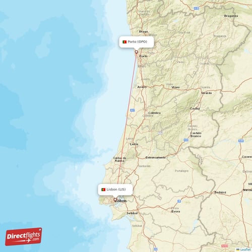 Porto - Lisbon direct flight map