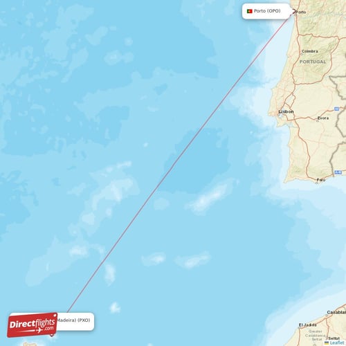 Porto - Porto Santo (Madeira) direct flight map