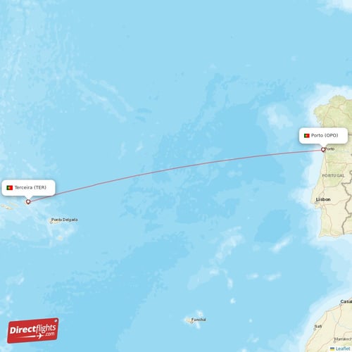 Porto - Terceira direct flight map