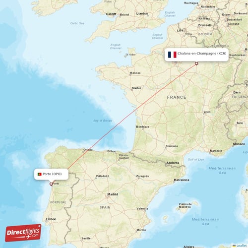 Porto - Chalons-en-Champagne direct flight map