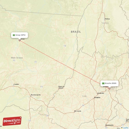 Sinop - Brasilia direct flight map