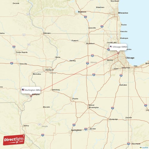Chicago - Burlington direct flight map