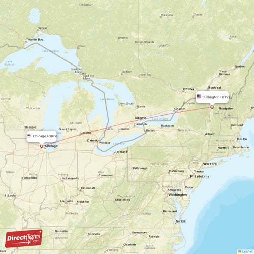 Chicago - Burlington direct flight map